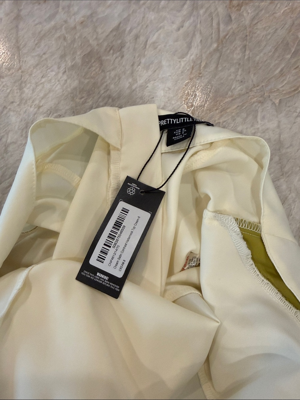 PrettyLittleThing Ivory Halter Cami with Olive Trim - Picture 2 of 3